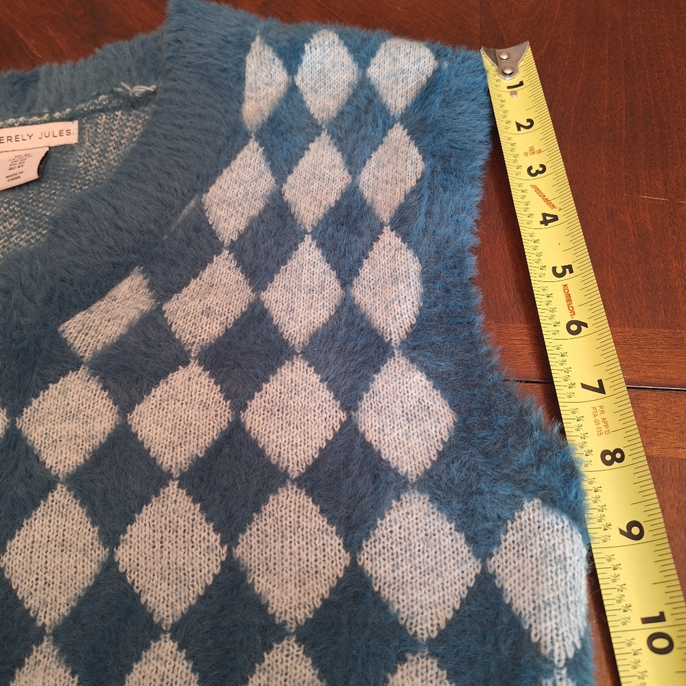 Sincerely Jules argyle preppy fuzzy sweater vest xs small med - Picture 15 of 16
